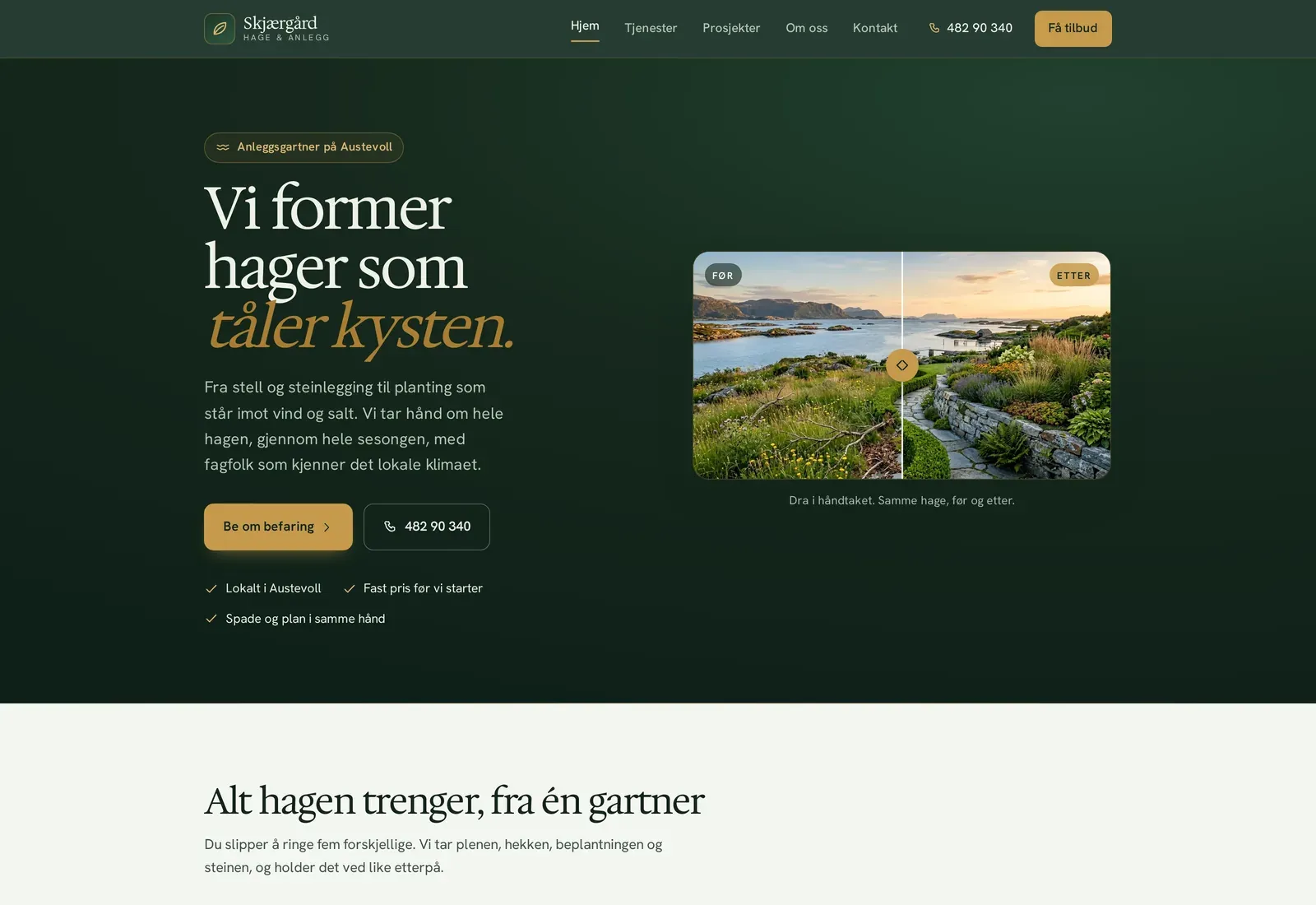 Skjermbilde av nettsiden til Skjærgård Hage & Anlegg, anleggsgartner og hageservice