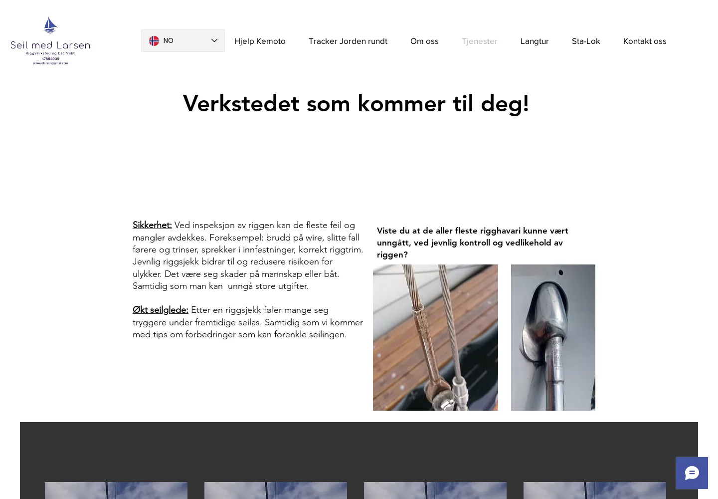 Den gamle riggsjekk-siden inne på seilmedlarsen.com, en enkel Wix-side med rigg-tekst og noen bilder, under menyen til eventyr-siden.